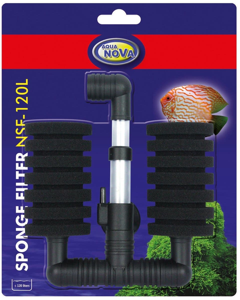 Aqua Nova dubbel sponsfilter, aquarium filter NSF-120L - voor Aquaria tot 60 liter, Shrimp Safe! thumbnail 3