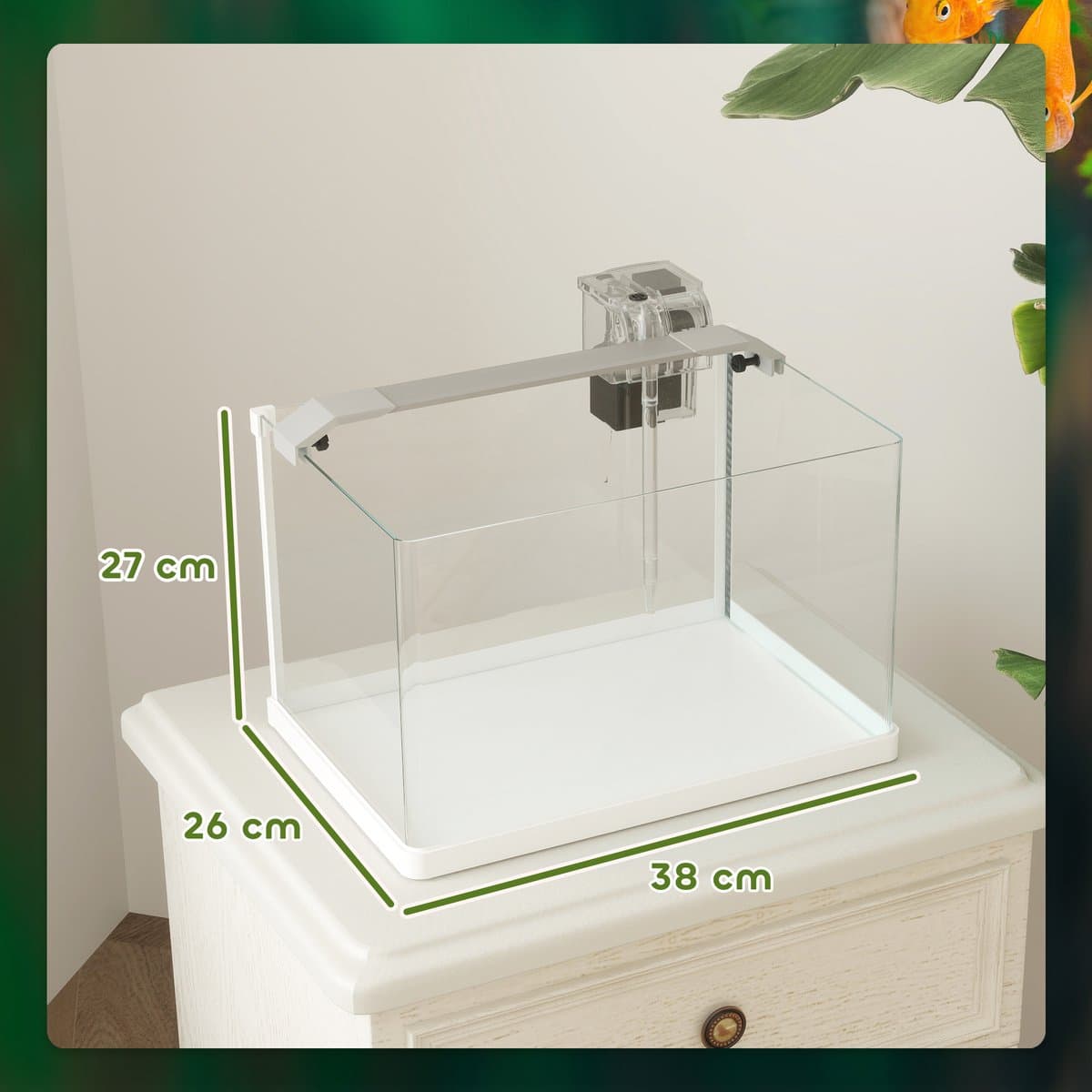 Glazen aquarium met LED-verlichting - 20 liter inhoud - filterpomp - 38 x 26 x 27 cm - wit thumbnail 9
