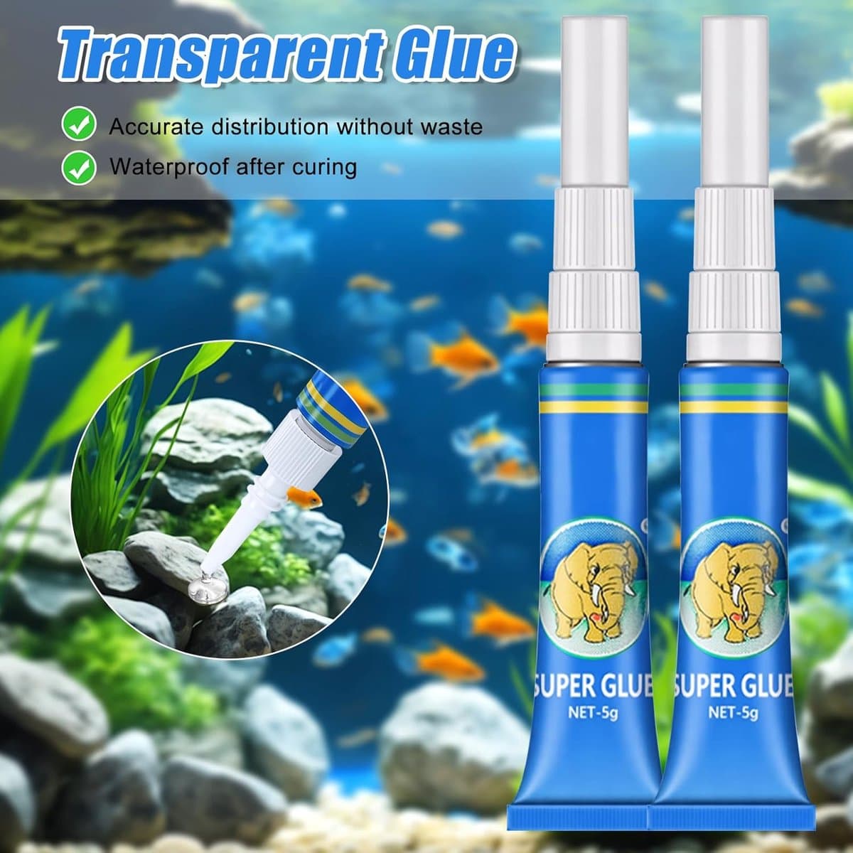 SnelShoppen - Pack van 4 Aquarium Lijm, Koraallijm, Transparante Onderwaterlijm, Waterdicht voor Planten, Mos, Aquascaping, Aquatische Planten, Koraal thumbnail 3