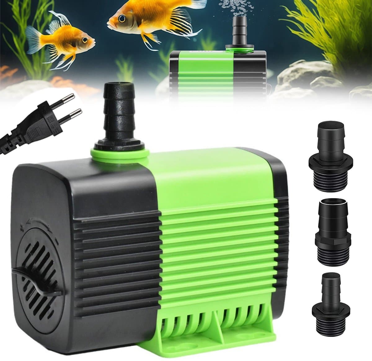 Dompelpomp - 1100 liter/uur - 20 watt - Krachtige, multifunctionele dompelpomp - geschikt voor tafelfonteinen, aquariums, watertuinen, vijvers en hydrocultuursystemen - met 3 sproeiers (13 mm, 16 mm en 19 mm) thumbnail 4