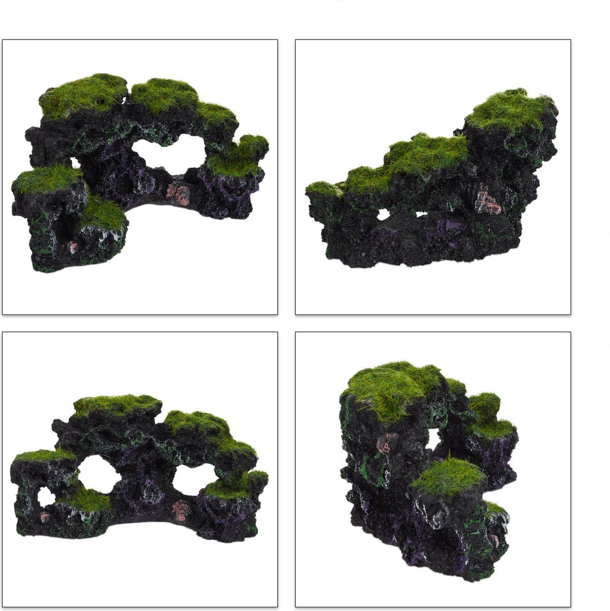 aquarium decoratie rots - natuurlijk - schuilplek - grot - aquarium versiering - 8,5 x 17 cm - zwart-groen thumbnail 3