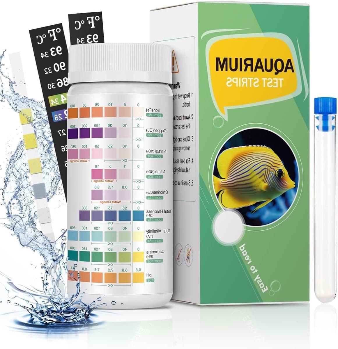 7-in-1 Water Testset voor Aquariums met Testbuis en Thermometer, 100 Teststrips voor Nauwkeurige Wateranalyse thumbnail 8