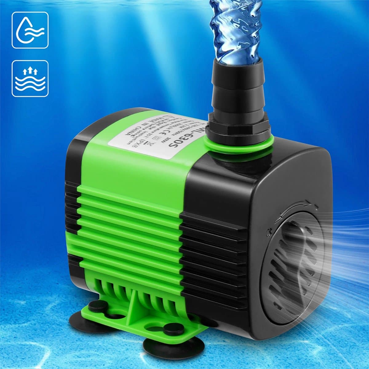 Dompelpomp - 1100 liter/uur - 20 watt - Krachtige, multifunctionele dompelpomp - geschikt voor tafelfonteinen, aquariums, watertuinen, vijvers en hydrocultuursystemen - met 3 sproeiers (13 mm, 16 mm en 19 mm) thumbnail 5