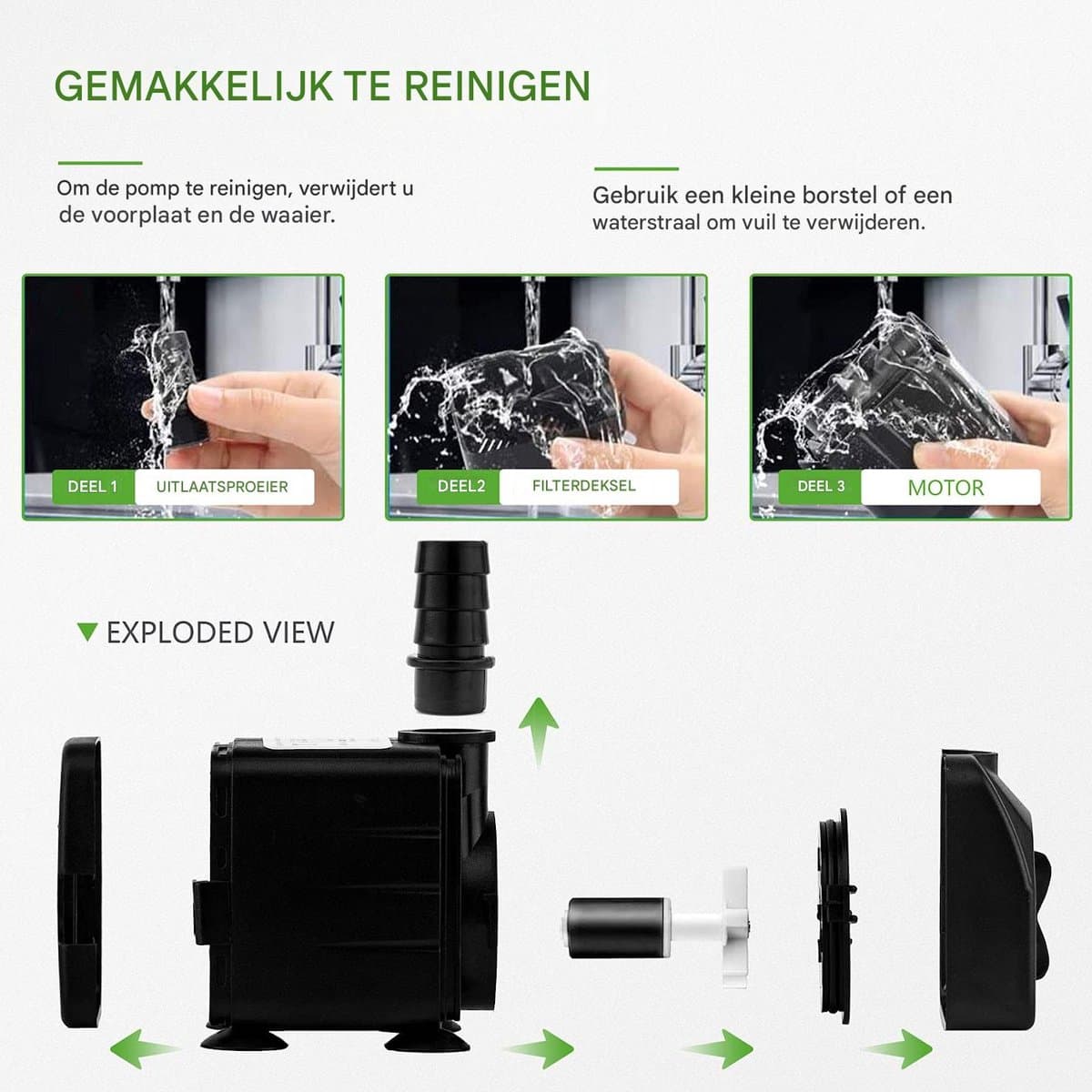 Ynkkvre - Waterpomp - Mini-waterpomp - Aquariumpomp - Sproeier - 600 L/uur Met Instelbare Stroom + Ultra Stille Werking Voor Vijvers En Hydrocultuur - 1 - Aquaria, Tuin, Zwart thumbnail 3