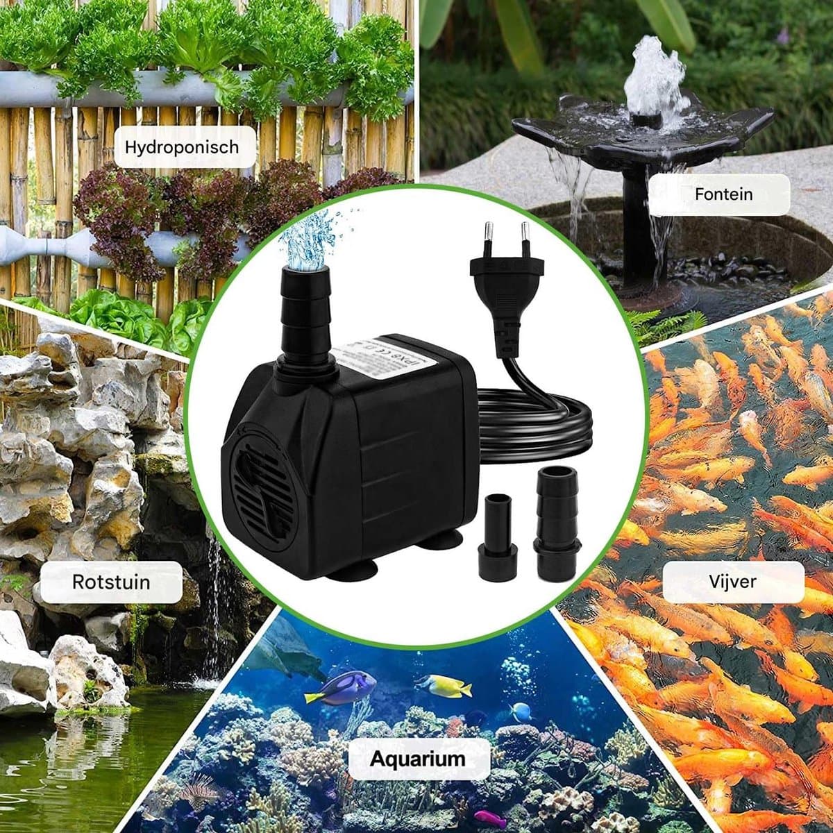 Ynkkvre - Waterpomp - Mini-waterpomp - Aquariumpomp - Sproeier - 600 L/uur Met Instelbare Stroom + Ultra Stille Werking Voor Vijvers En Hydrocultuur - 1 - Aquaria, Tuin, Zwart thumbnail 5