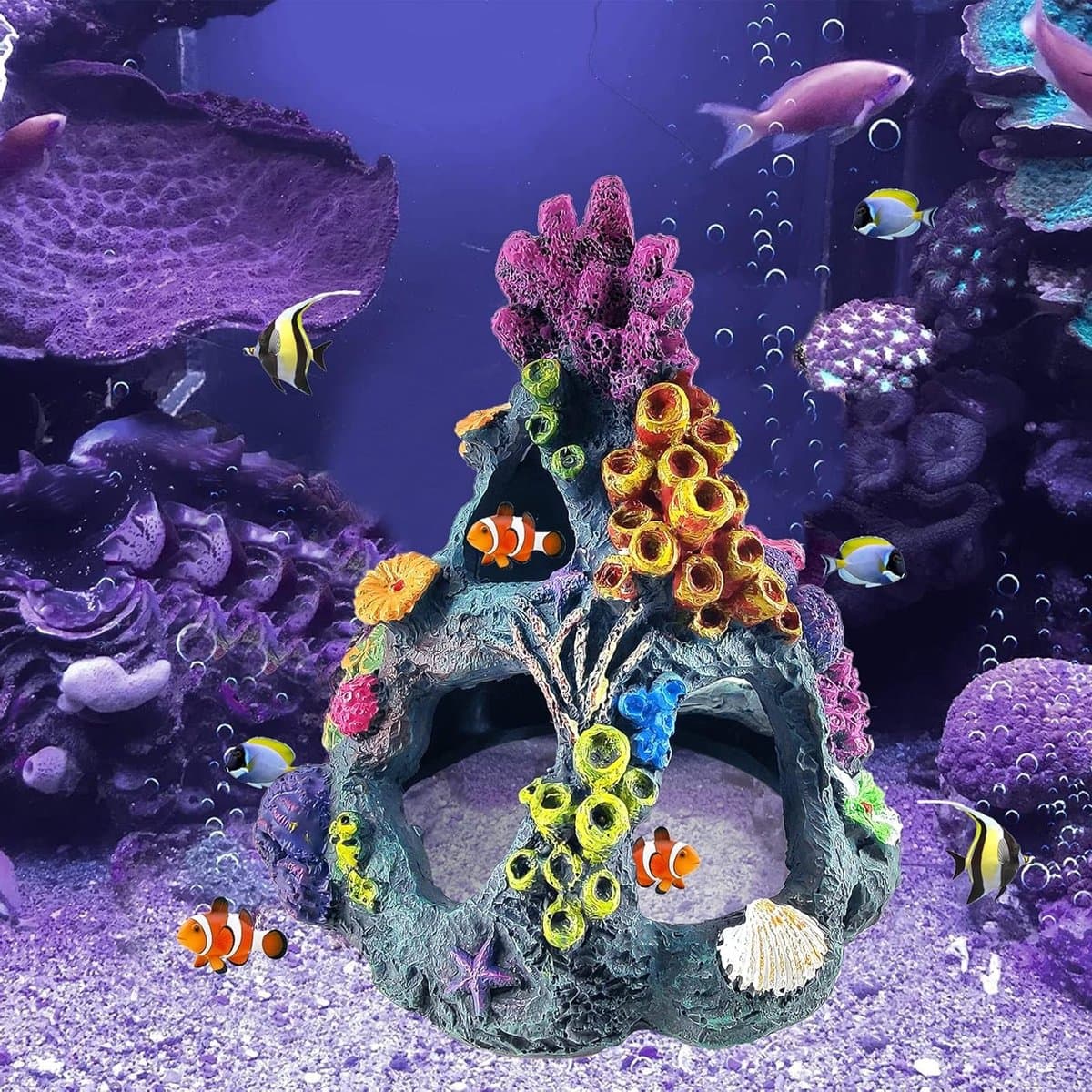 Aquarium Koraal Decoratie - Vis Huisje - Vissen Verrijking - Natuurlijke Hars - 16 x 12 x 12 cm - Kleurrijk thumbnail 6