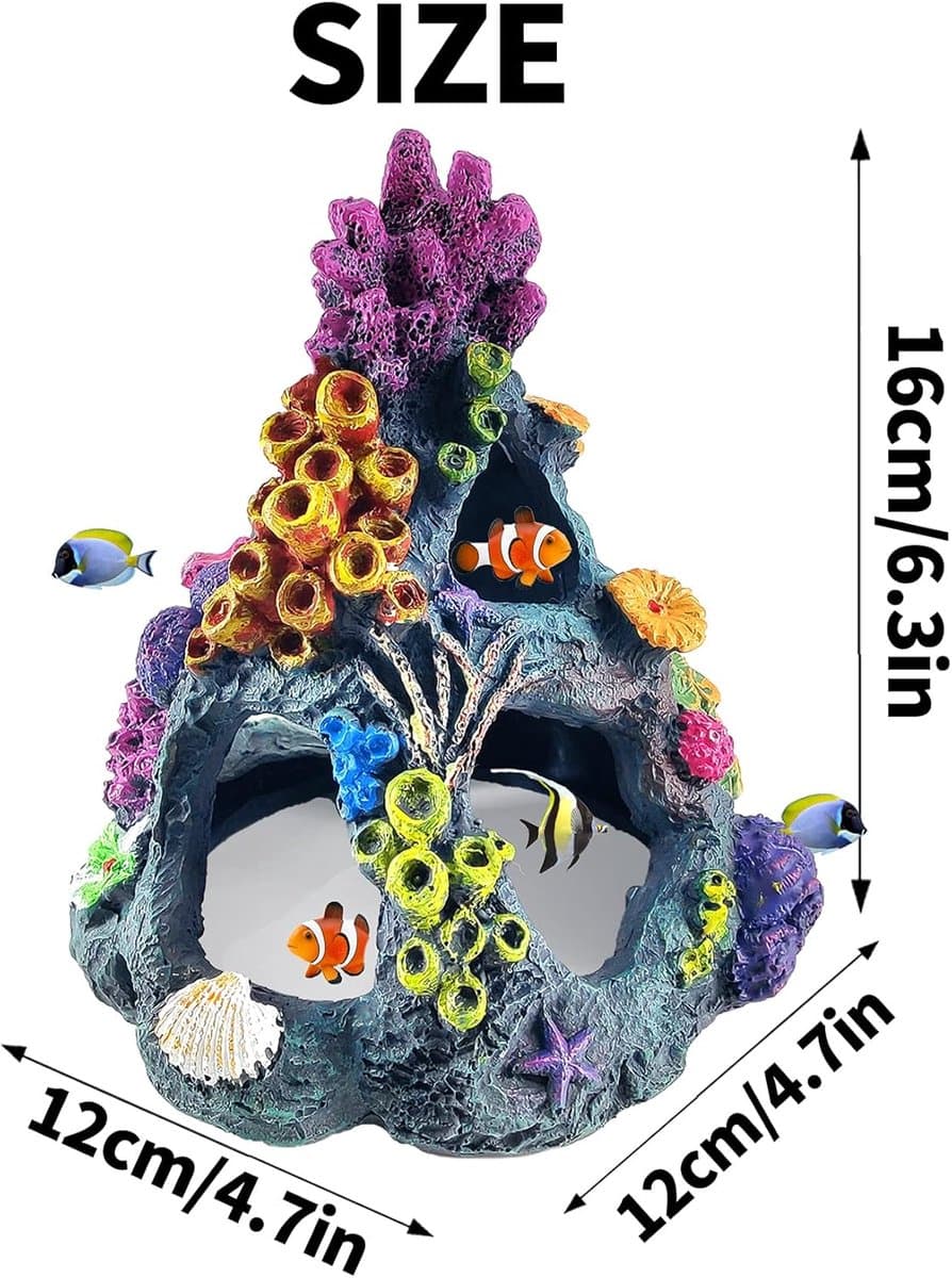 Aquarium Koraal Decoratie - Vis Huisje - Vissen Verrijking - Natuurlijke Hars - 16 x 12 x 12 cm - Kleurrijk thumbnail 14