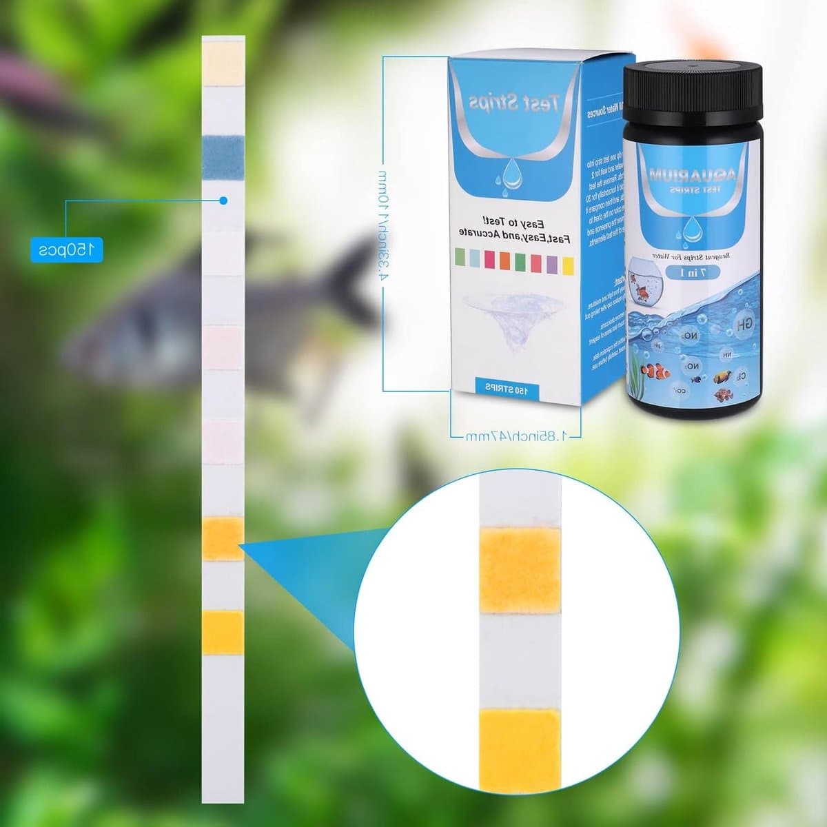 7-in-1 pH Teststrips voor Aquariums en Zwembaden - Waterkwaliteit Testset voor Ammoniak, Nitriet en Chloorwaarden thumbnail 6