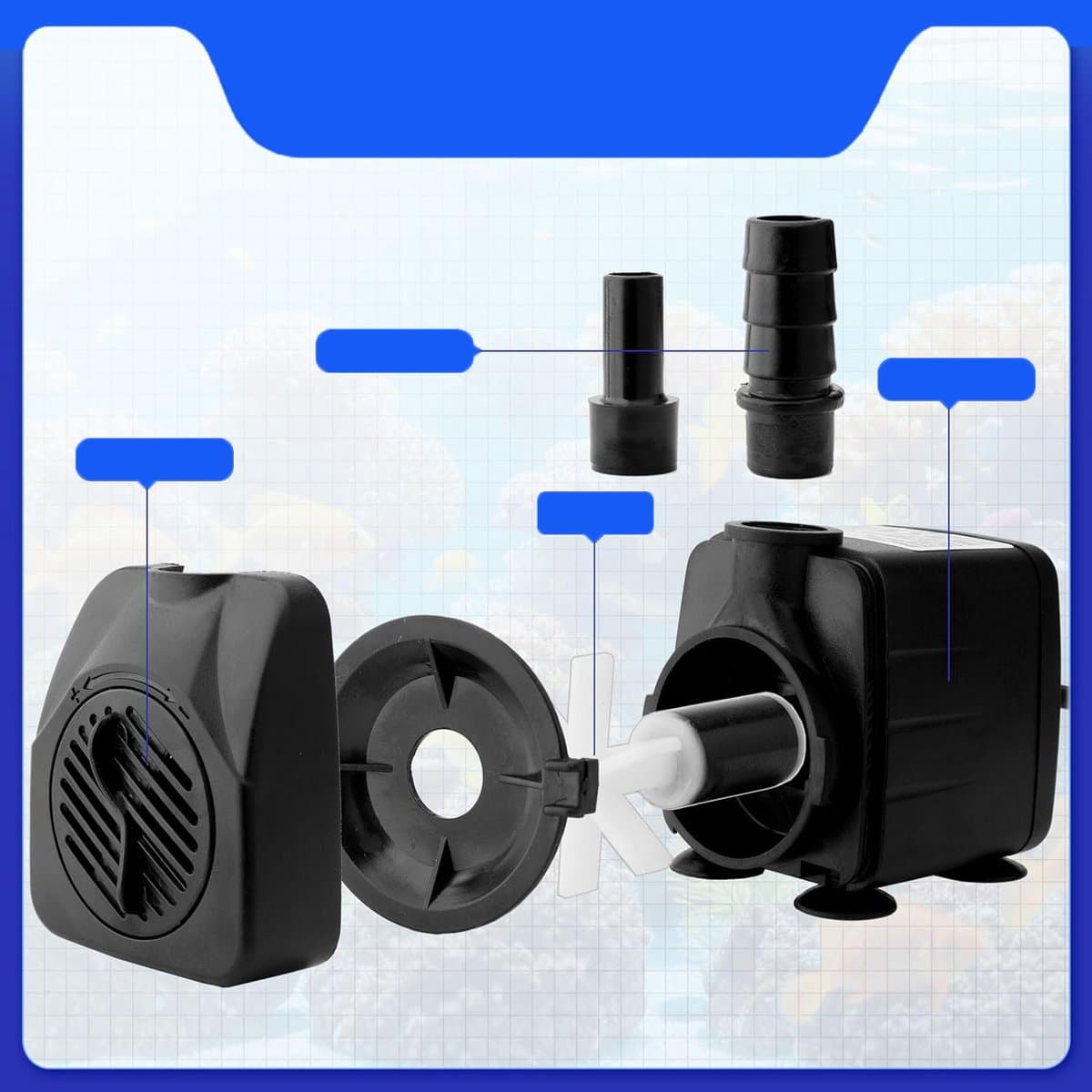 Ultrastille Dompelpomp 840 L/U - 10W Regelbare Doorstroming 2 Sproeikoppen Gereedschaploze Reiniging - Ideaal Voor Hydrocultuur Watervallen En Aquariums thumbnail 3
