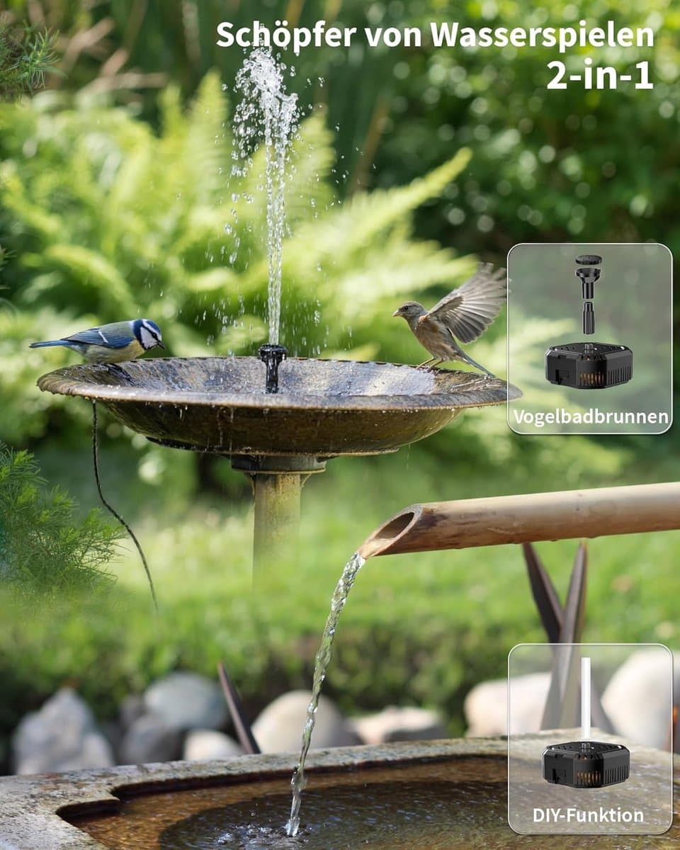 POPOSOAP Solarfontein met filter – 6,5W buitenfontein op zonne-energie, die zorgt voor een stabiele werking gedurende de dag; uitgerust met een compacte filterbox, geschikt voor kleine vijvers, vogelbadjes of aquariums. thumbnail 8