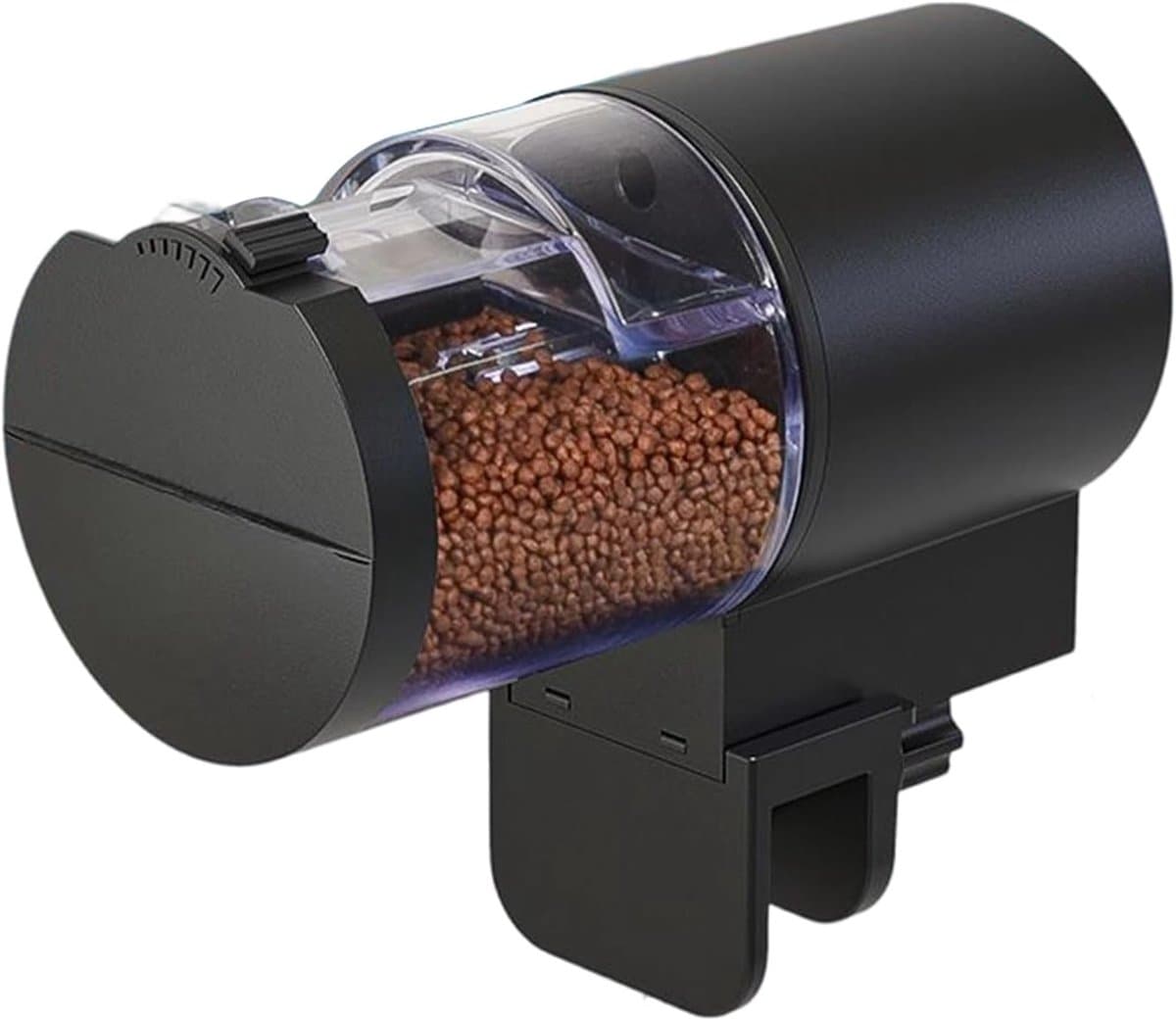 Automatische Voederautomaat Aquarium - Automatische Voederautomaat - Digitale Visvoer Dispenser - met Timer & 360° Rotatie - Vochtbestendige Visvoerautomaat - voor Vakantie - Voor Vlokken, Korrels & Pellets - Klem & Plak Bevestiging - Zwart - afbeelding 1