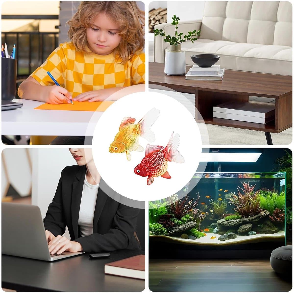 2 Stuks Drijvende Kunstmatige Goudvissen - Aquarium decoratie - Natuurlijke Bewegende Nepvissen Voor Aquarium - Kunstmatige vis - kleurrijke en realistische - Realistische hars ornamenten voor vistank landschapsarchitectuur - voor Aquaria - Geel,Rood thumbnail 5