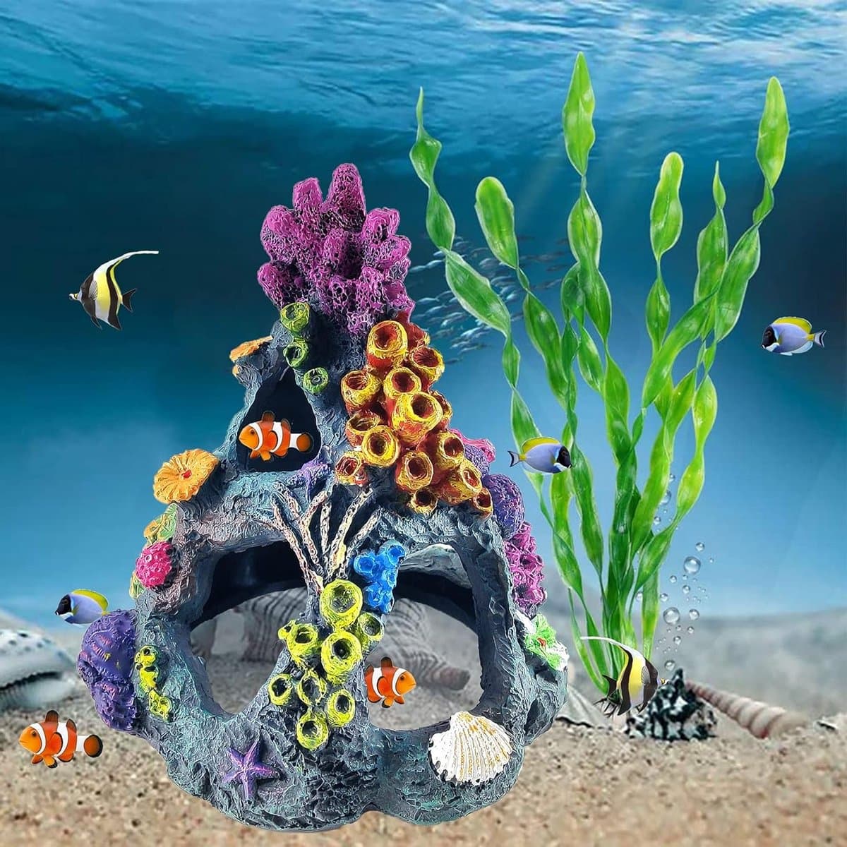 Aquarium Koraal Decoratie - Vis Huisje - Vissen Verrijking - Natuurlijke Hars - 16 x 12 x 12 cm - Kleurrijk thumbnail 3