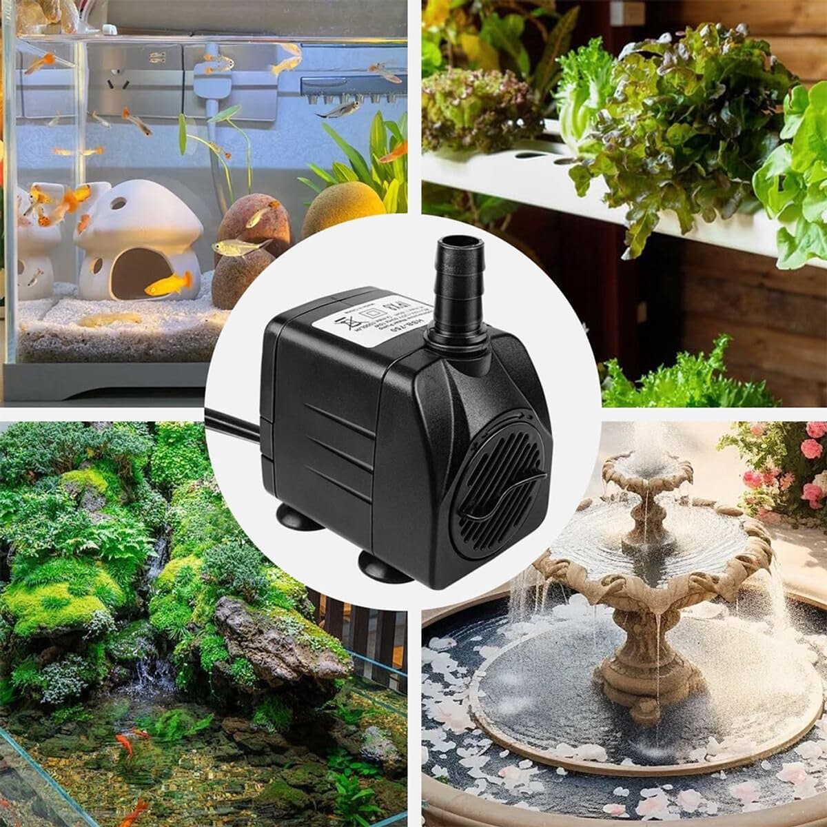 Stille 10 W Mini-Waterpomp 600 L/U - met 1,4 M Snoer en 2 Sproeiers - voor Aquaria, Vijvers en Fonteinen thumbnail 11