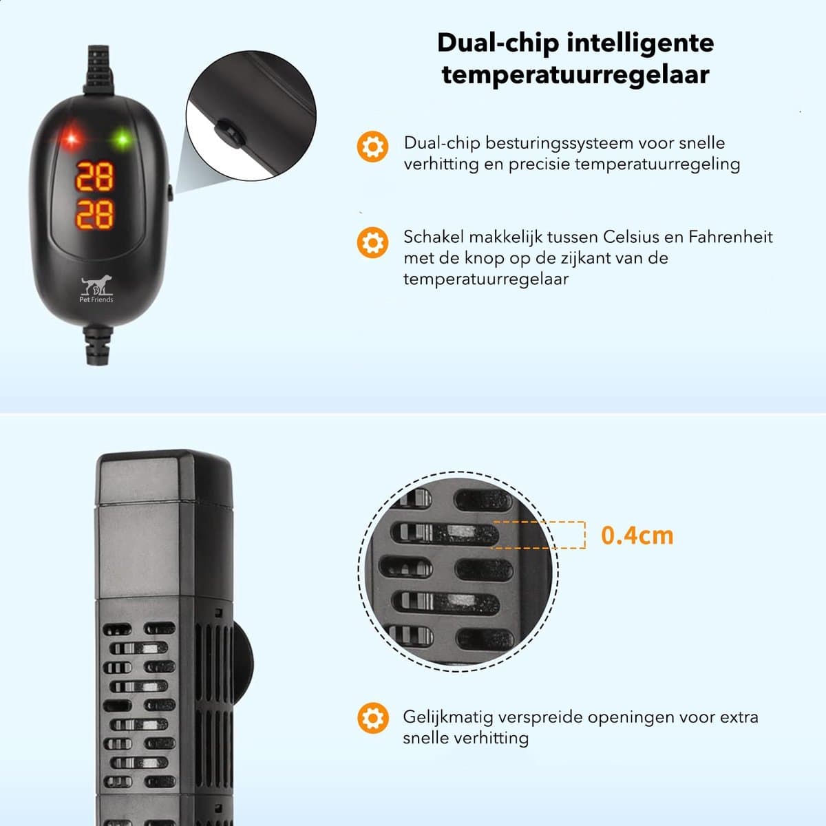 PetFriends Professionele Aquarium verwarming 50W met Slimme Digitale Thermometer - Tot 40 Liter - Oververhittingsbescherming - Heater - Filter thumbnail 3