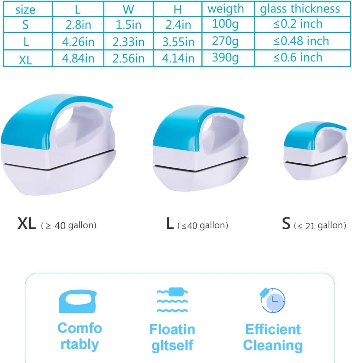 Magnetische Algenverwijderaar voor Aquarium - Glazen Schoonmaakborstel met Drijvend Ontwerp, Krasvrije en Antislip Functie voor Eenvoudig Onderhoud thumbnail 8