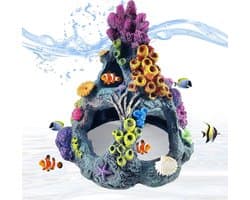 Aquarium Koraal Decoratie - Vis Huisje - Vissen Verrijking - Natuurlijke Hars - 16 x 12 x 12 cm - Kleurrijk