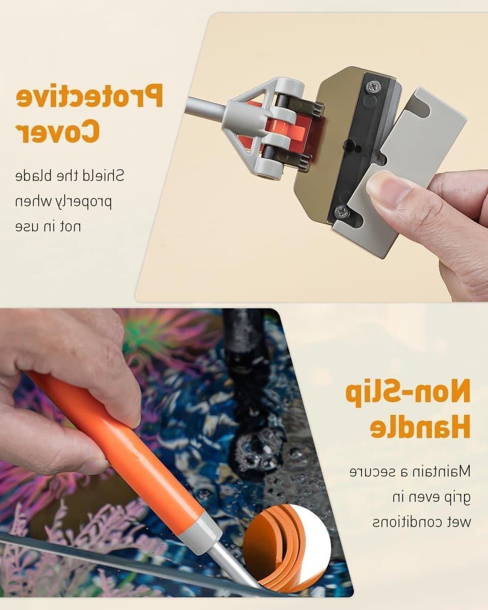 2-in-1 Algen Schraper voor Glazen Aquaria, 65 cm, Vissentank Cleaner met Borstel en 5 RVS Bladen, Aquarium Onderhoud, Glazen Schoonmaak, Reef Reiniging Tools, Planten Verzorging thumbnail 4