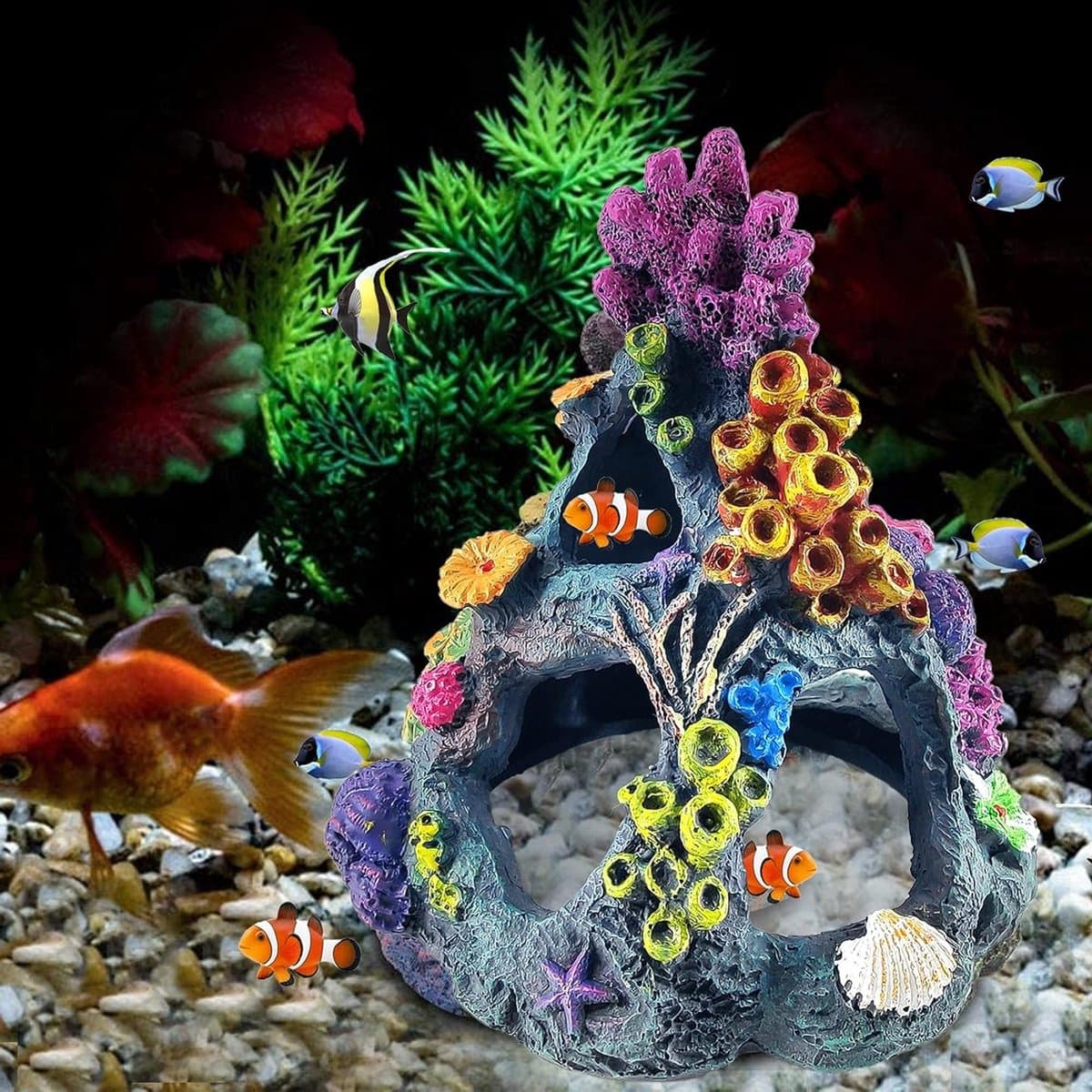 Aquarium Koraal Decoratie - Vis Huisje - Vissen Verrijking - Natuurlijke Hars - 16 x 12 x 12 cm - Kleurrijk thumbnail 8