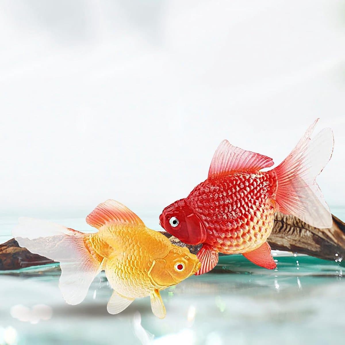 2 Stuks Drijvende Kunstmatige Goudvissen - Aquarium decoratie - Natuurlijke Bewegende Nepvissen Voor Aquarium - Kunstmatige vis - kleurrijke en realistische - Realistische hars ornamenten voor vistank landschapsarchitectuur - voor Aquaria - Geel,Rood thumbnail 4