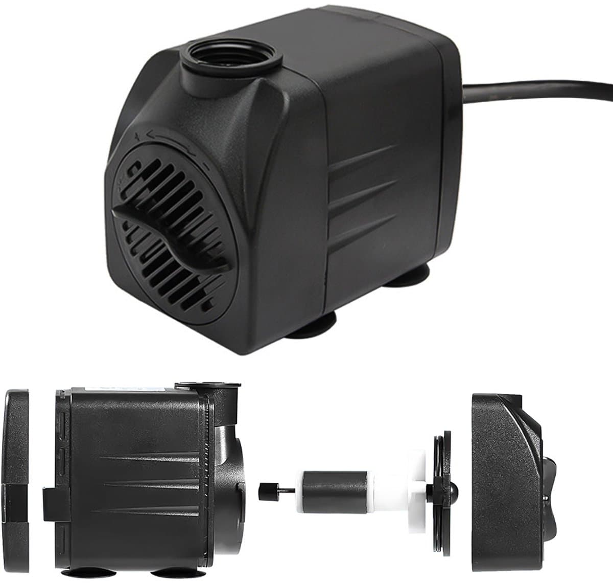 Stille 10 W Mini-Waterpomp 600 L/U - met 1,4 M Snoer en 2 Sproeiers - voor Aquaria, Vijvers en Fonteinen thumbnail 3