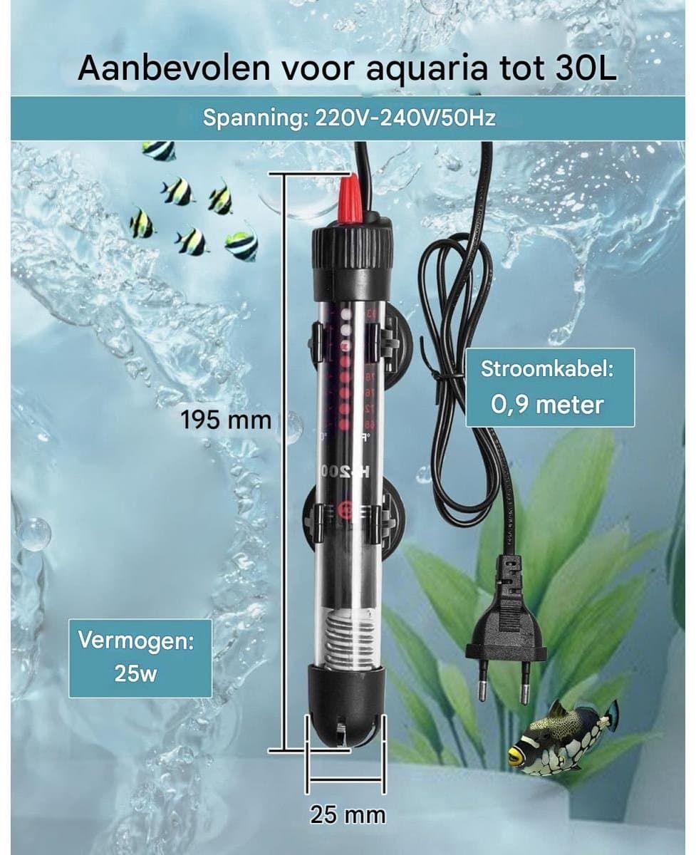 Cuhostki - 1 Stuk - Aquariumverwarming - Verwarmingselement - Dompelaar - Aquarium Verwarmingselement Met Thermostaat - Zwart - Kwaliteitsglas - 25W - 220V - Europese Norm - Precise Temperatuurregeling - Waterdicht thumbnail 3