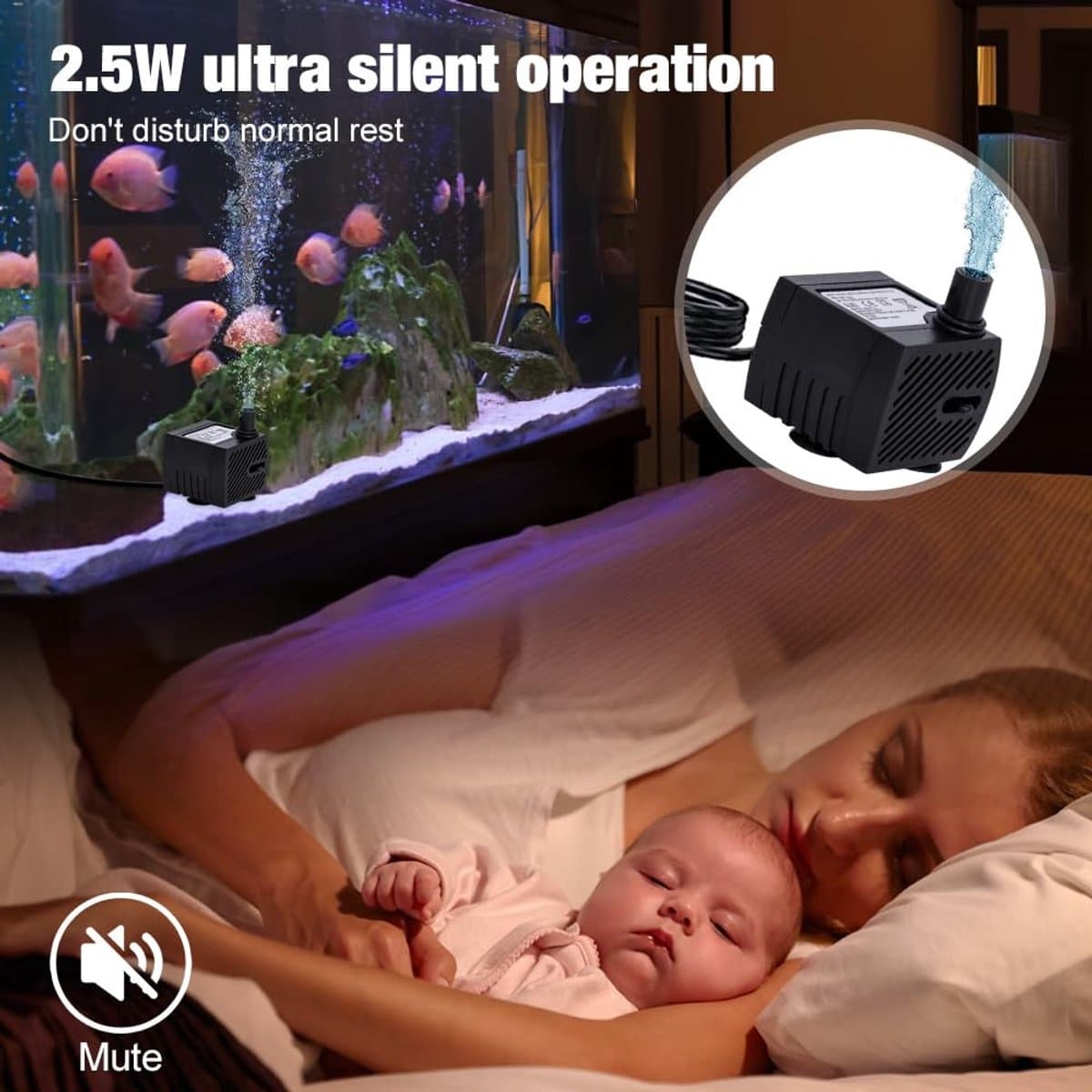 Allecto - Mini-waterpomp - Aquarium - Ultrastil - Zwart - Dompelpomp - 200 l/u - Geschikt voor kleine aquaria - Model ML-xpump thumbnail 4