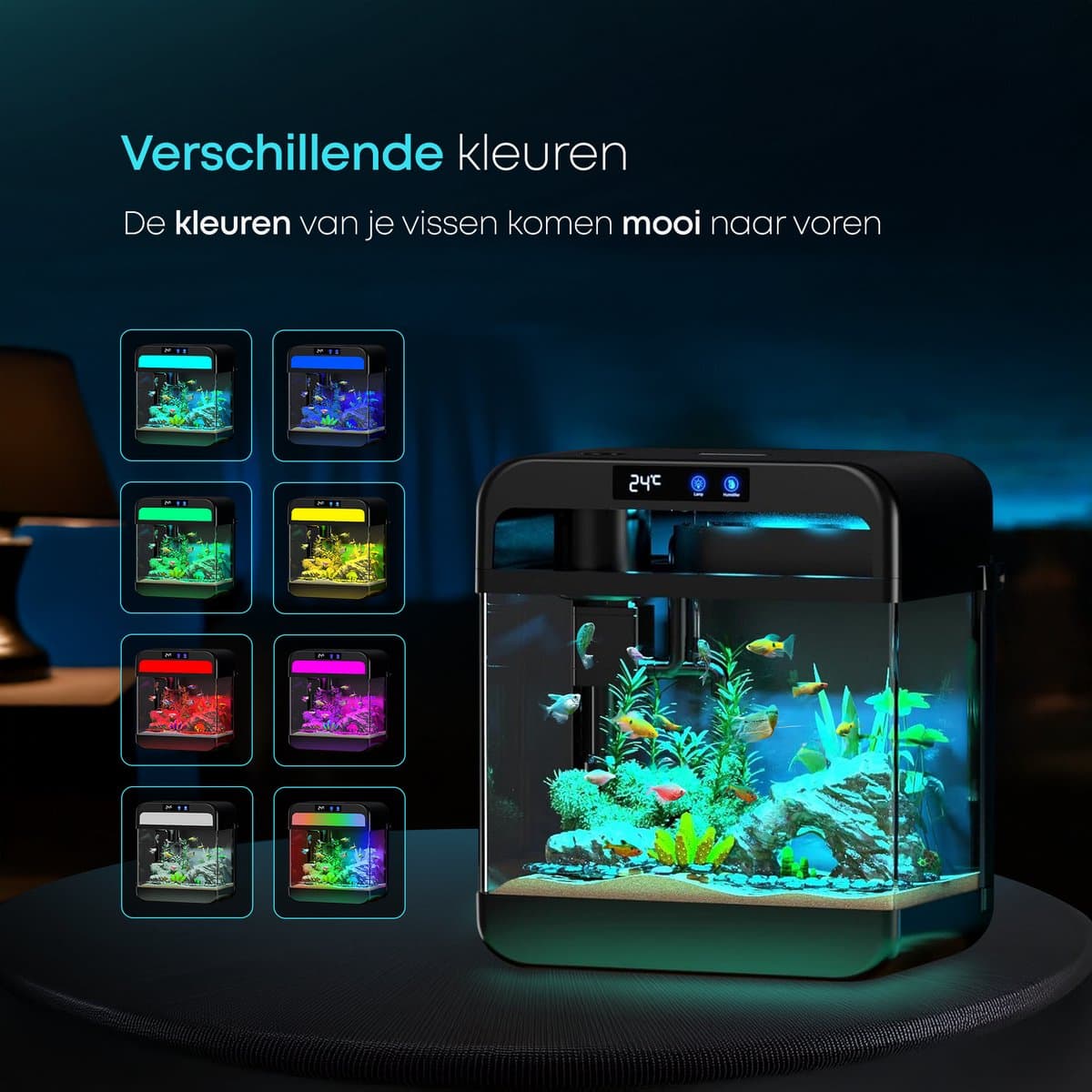 AquaImpact Premium Zelfreinigend Aquarium 26 L + 20 Filters – Set met 3‑in‑1 Pomp, LED & Touch Display – Incl. Luchtbevochtiger thumbnail 8