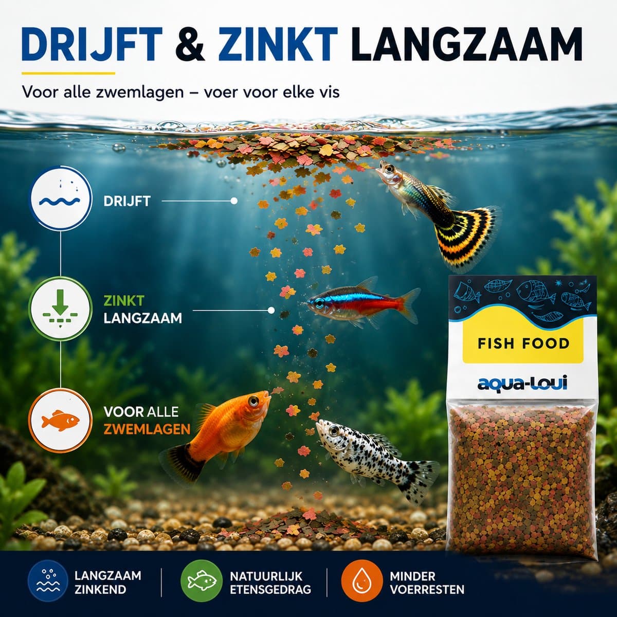Aqua-Loui® - Tropisch Visvoer - Aquarium Vlokken - Vlokkenvoer (Flakes) - Siervissen - Compleet Hoofdvoer - Geschikt voor Alle Tropische Aquariumvissen - 500 ml thumbnail 5