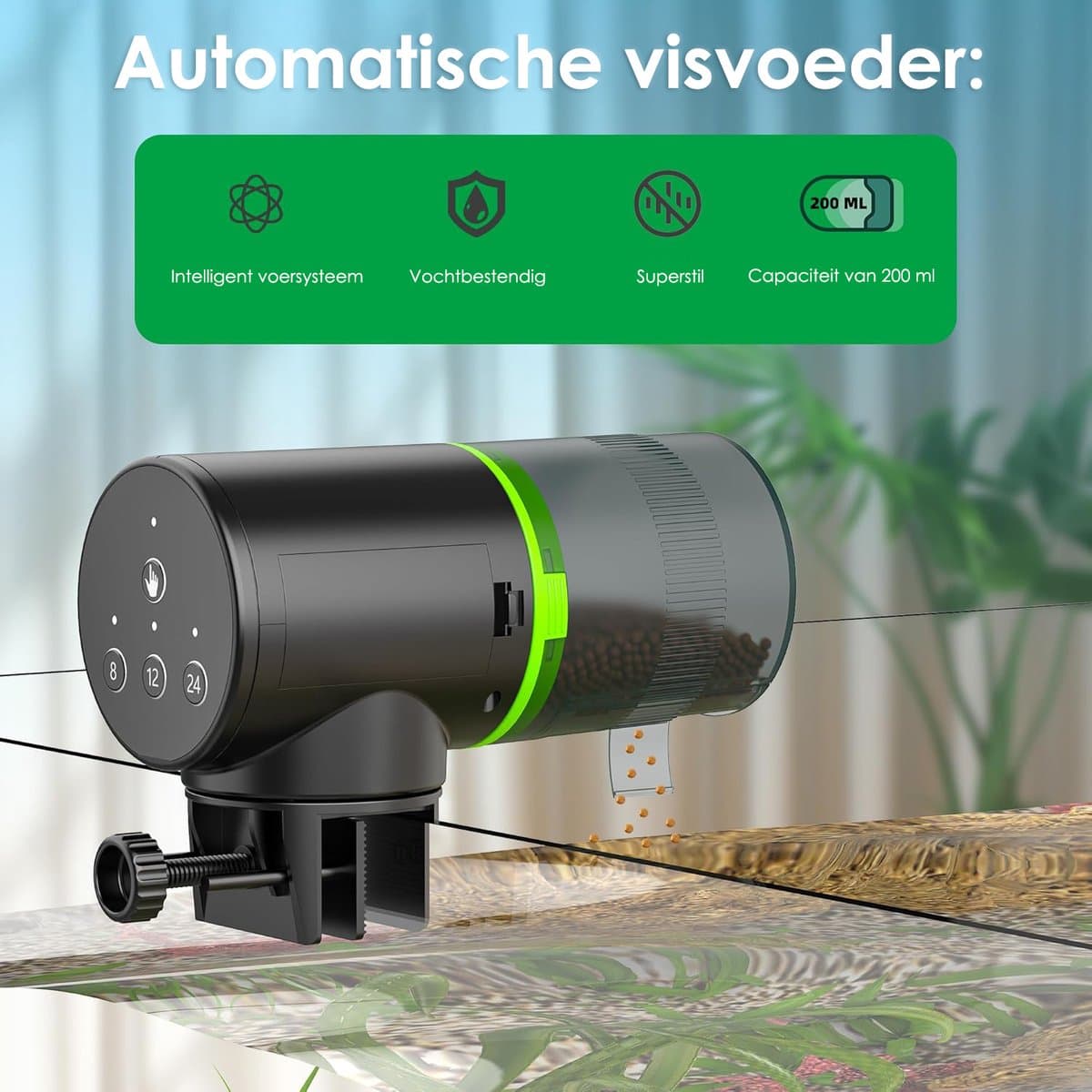 Automatische Voederautomaat met Timerfunctie - 200ml - Geschikt voor Vijver, Vlokken, Korrels en Tetra Visvoer - Visvoer Aquarium thumbnail 7