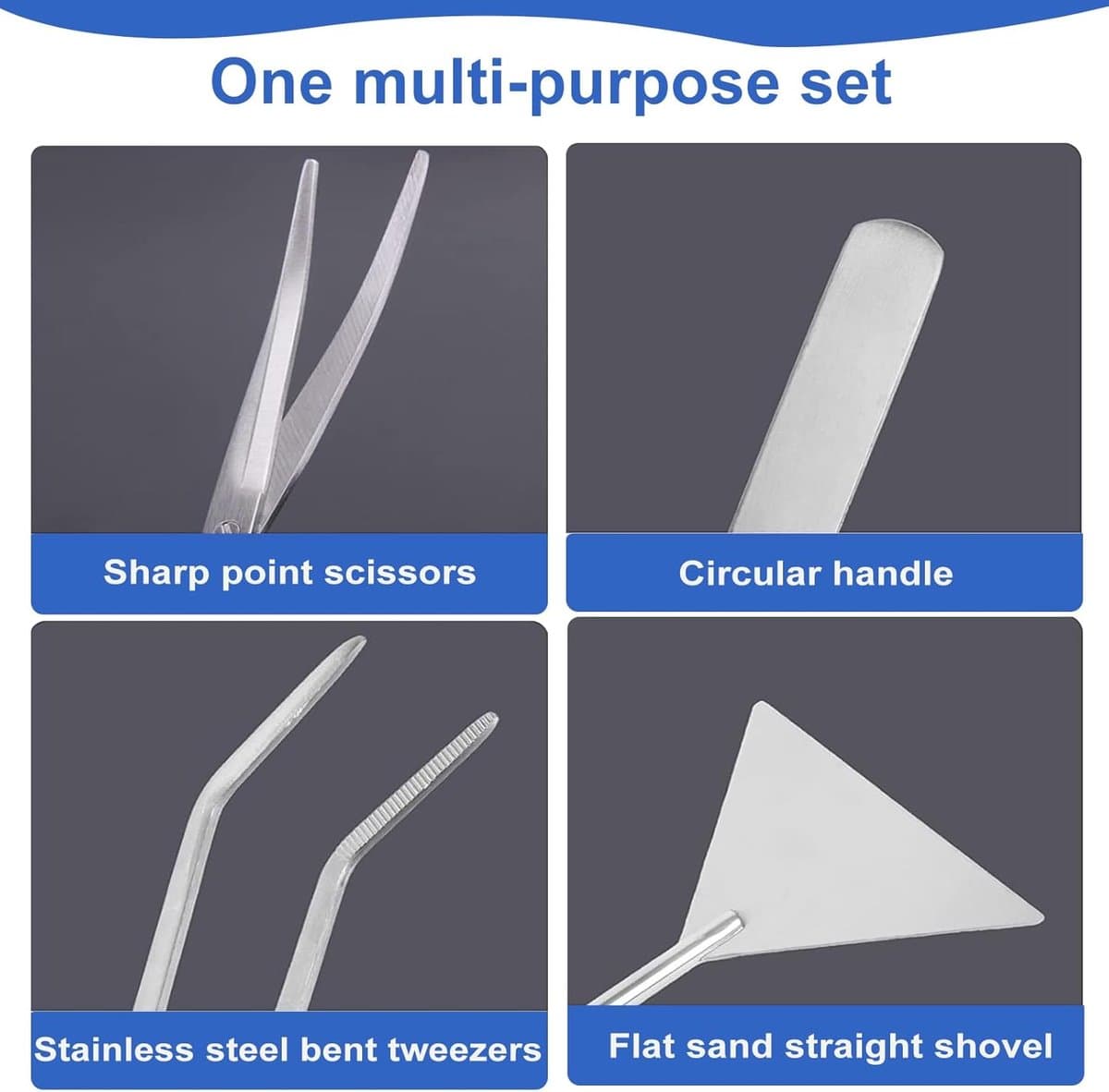 3-in-1 roestvrijstalen aquarium aquascaping set - gebogen pincet, schaar, platte zandschep - aquarium aquascaping gereedschap, accessoires en schoonmaakset - Type A thumbnail 3