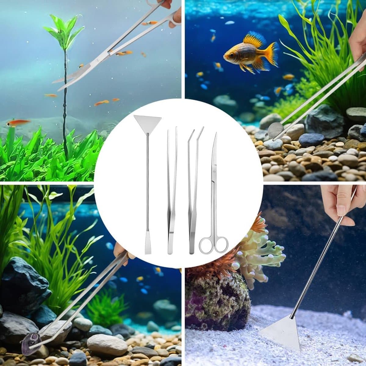 Allecto - Aquarium Aquascaping Tools Set - RVS Schoonmaakset - Voor waterplanten - Set van 4 - Onderhoud aquarium - Ideaal voor aquascaping - Gesch.. thumbnail 8