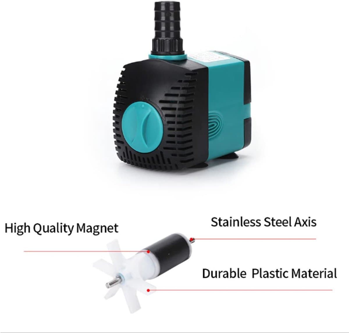 Mini Waterpomp 10W - Met zuignap en waterpijp - Ultra Stille Dompelpomp 600L/u - Aquarium Waterpomp - Vijverpomp - Fonteinpomp - Maximale Opvoerhoogte 1,2 m - Met 1,5 m netsnoer, 2 sproeiers - Voor Aquaria, Fonteinen, Beelden, Hydrocultuur, Vijvers thumbnail 5