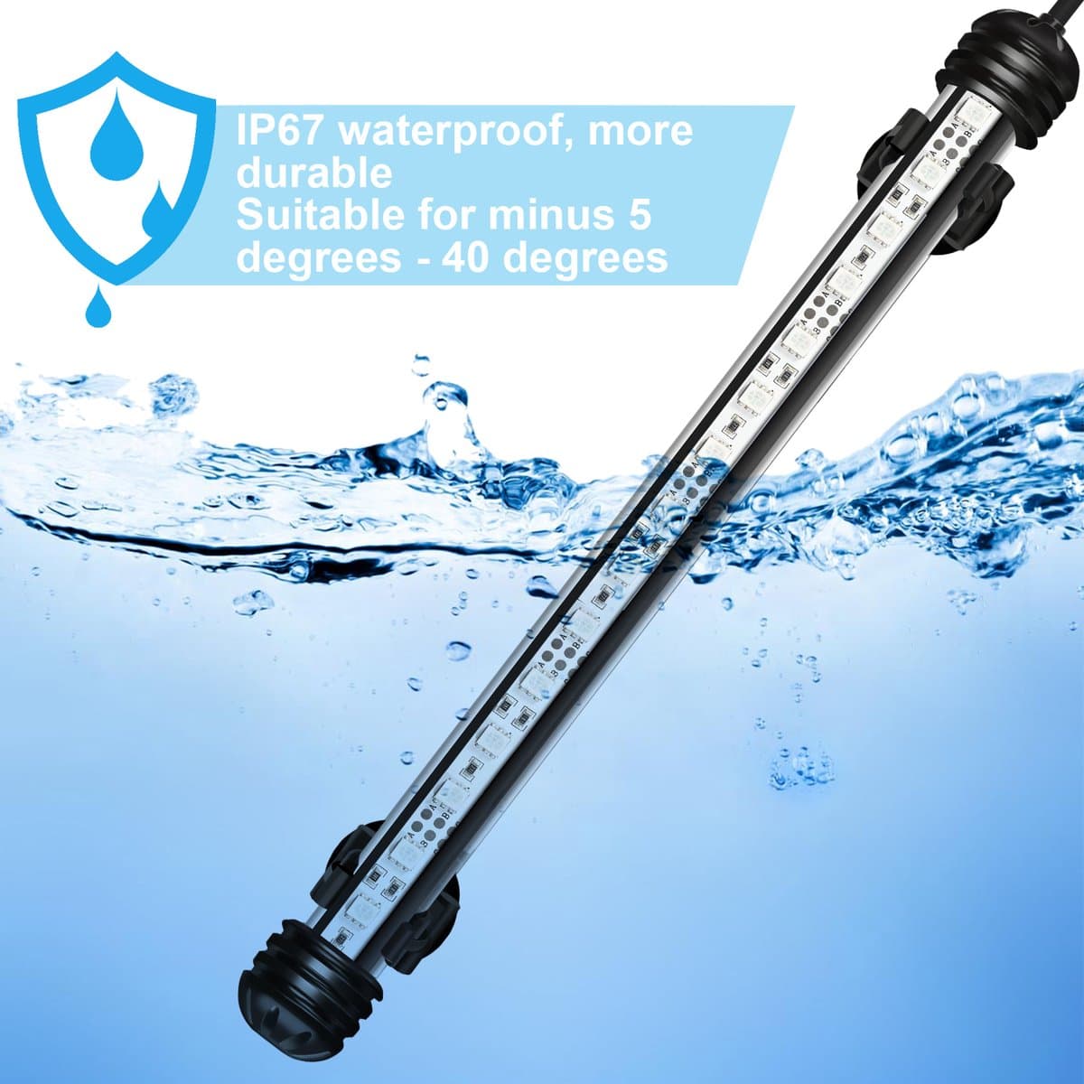 6.6W Aquarium led verlichting RGB-Lengte 58cm-Via de afstands bediening kunt u de kleuren instellen-Dimmen van de rgb aquarium verlichting is ook mogelijk-Onderwater ledlamp van 58cm-IP67-Timer-functie,Functie voor zonsopgang en zonsondergang thumbnail 6