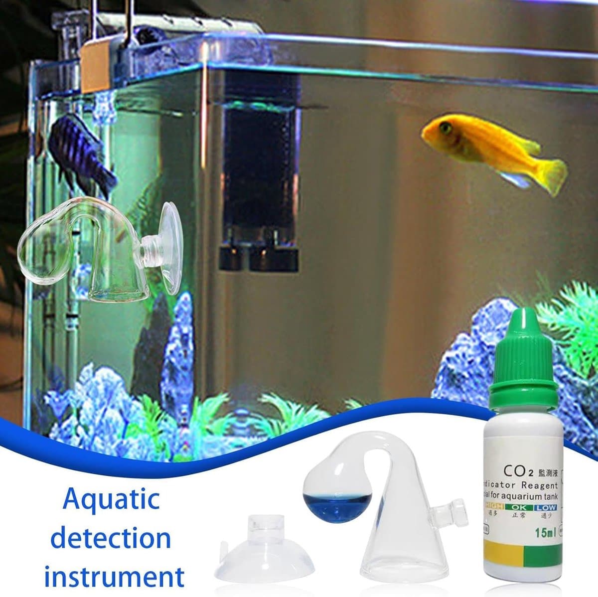 CO2 Testset Aquarium - CO2 Monitor Diffuser - Aquarium Water Kwaliteit - Draagbaar Acryl Ontwerp - 15 ml Oplossing - Groen/Geel thumbnail 6
