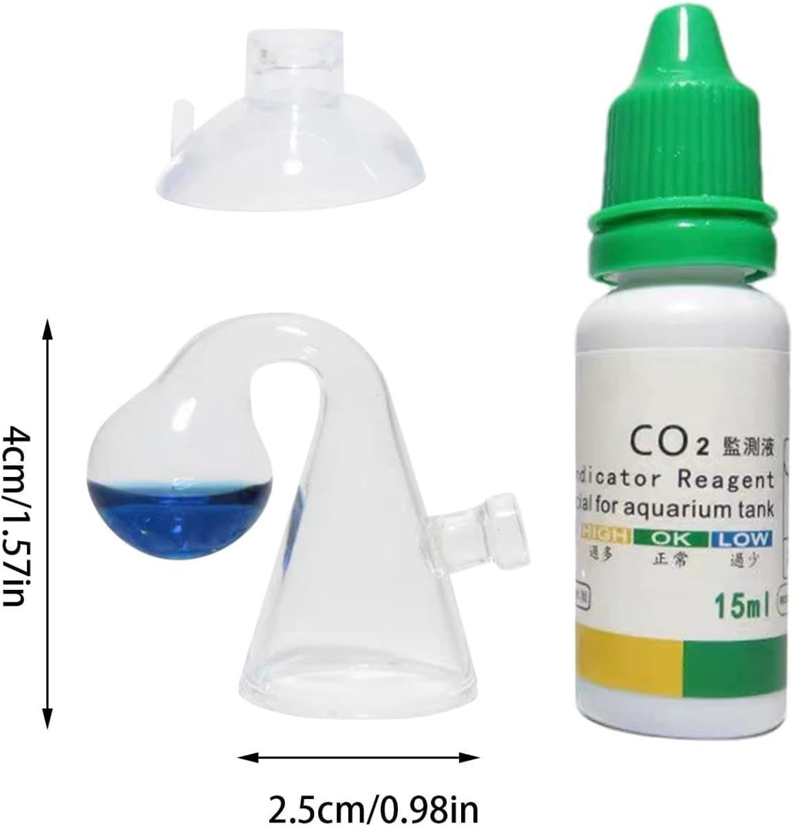 CO2 Testset Aquarium - CO2 Monitor Diffuser - Aquarium Water Kwaliteit - Draagbaar Acryl Ontwerp - 15 ml Oplossing - Groen/Geel thumbnail 7
