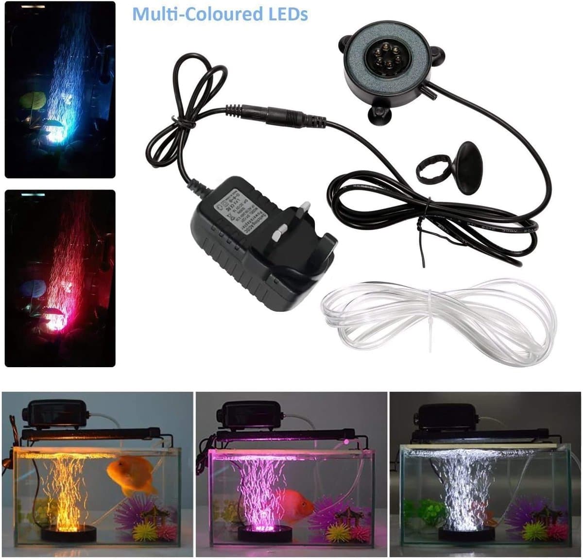 Aquarium decoratie-aquarium decoratie ornamenten-LED Aquarium Vis Tank Gas Steen Licht-IP68 waterdicht-5CM-zwart thumbnail 4
