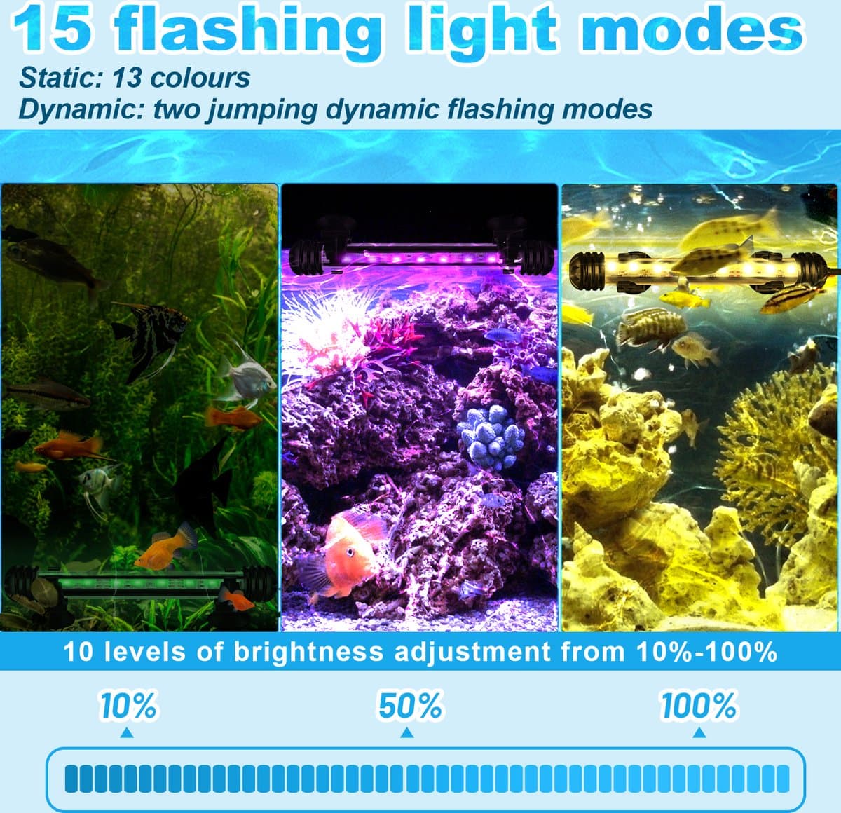 5.4W Aquarium led verlichting RGB-Lengte 48.5cm-Via de afstands bediening kunt u de kleuren instellen-Dimmen van de rgb aquarium verlichting is ook mogelijk-Onderwater ledlamp van 48.5cm-IP67-Timer-functie,Functie voor zonsopgang en zonsondergang thumbnail 6