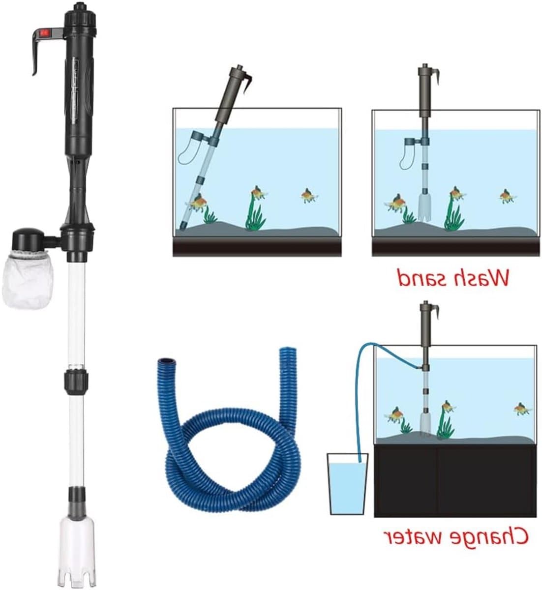 Elektrische Aquarium Zand en Grind Cleaner met Uitschuifbare Slang en Waterververser - Vacuüm Pomp voor Eenvoudig Onderhoud van je Vis Tank thumbnail 6