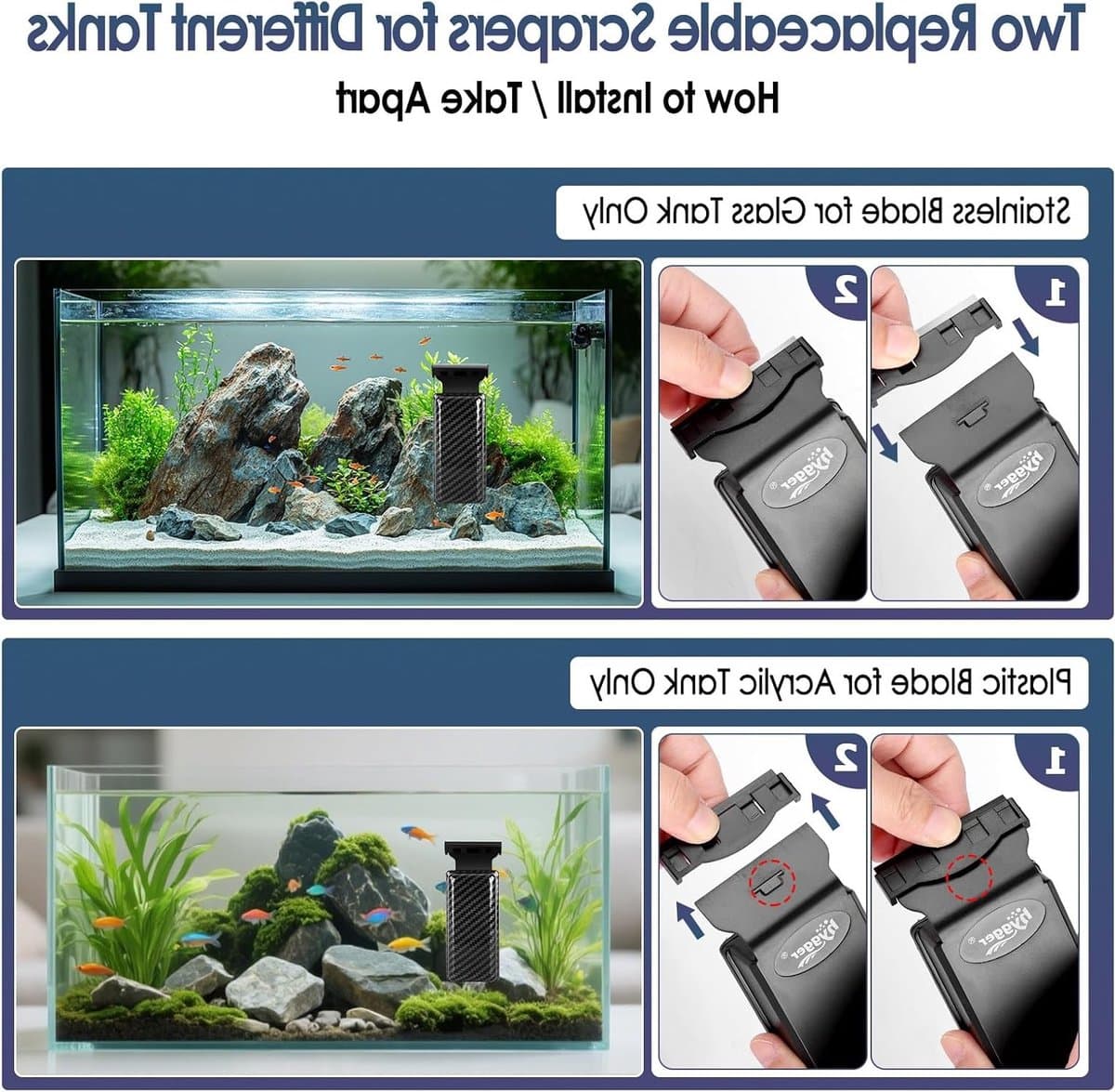 Aquarium Raamreiniger Magnetisch met 2 Schrapers, Ideaal voor Algenverwijdering en Onderhoud van Vissentanks tot 15 mm Acrylglas Dikte, Drijvend Ontwerp voor Gemakkelijk Gebruik thumbnail 8