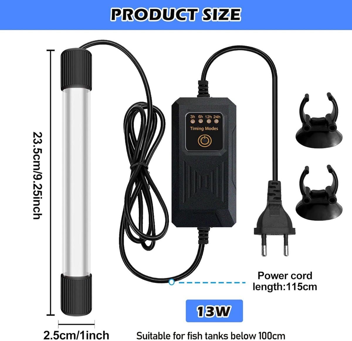 Aquarium Sterilisatorlamp - UV Lamp - Water Reinigen - Met Timerfunctie - 13 Watt - Zwart thumbnail 6