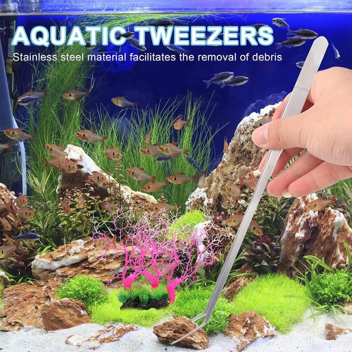 4 in 1 Aquascaping Gereedschap Set van RVS met Lange Pincet, Schaar en Spatel - Ideaal voor Aquariumonderhoud, Plantenverzorging en Reinigen van Grind thumbnail 6