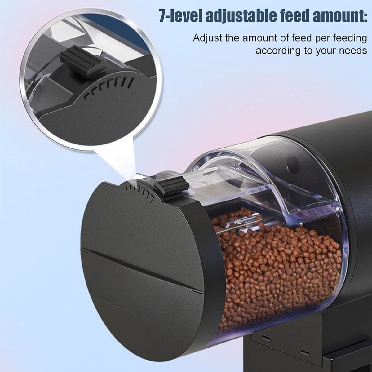 Automatische Voederautomaat Aquarium - Automatische Voederautomaat - Digitale Visvoer Dispenser - met Timer & 360° Rotatie - Vochtbestendige Visvoerautomaat - voor Vakantie - Voor Vlokken, Korrels & Pellets - Klem & Plak Bevestiging - Zwart thumbnail 2
