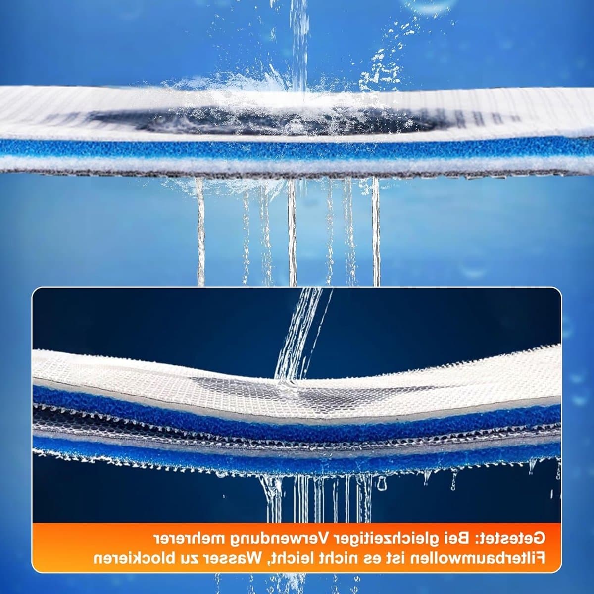 Set van 2 Aquarium Filter Sponzen (40 x 30 x 2 cm), Filter Schuim Mat voor Aquarium, Waterkwaliteit Testset met 100 Strips en 15 ml Testbuis thumbnail 4