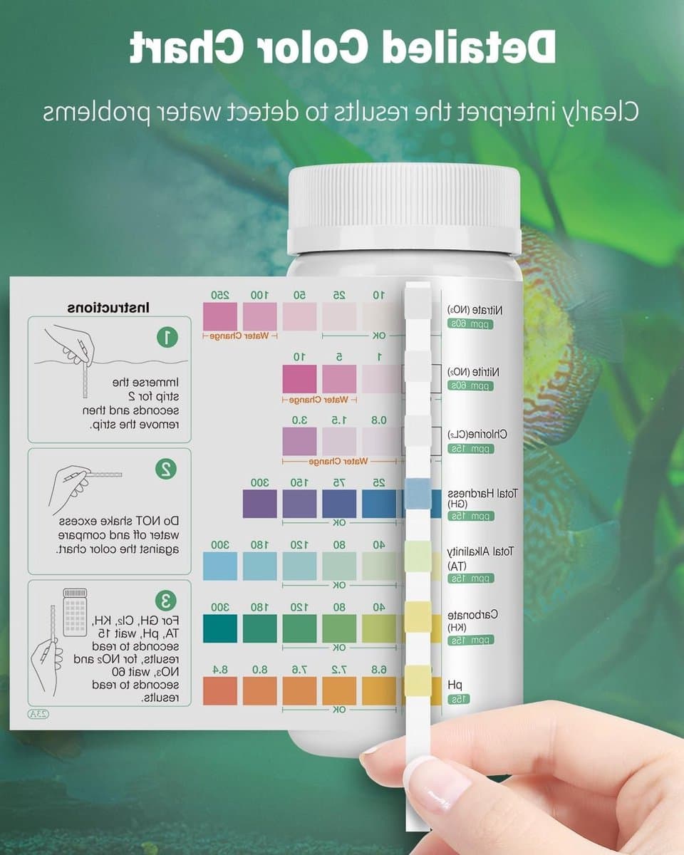 7-in-1 Water Testset met Testbuis en Thermometer, 100 Teststrips voor Aquariums en Vijvers thumbnail 3