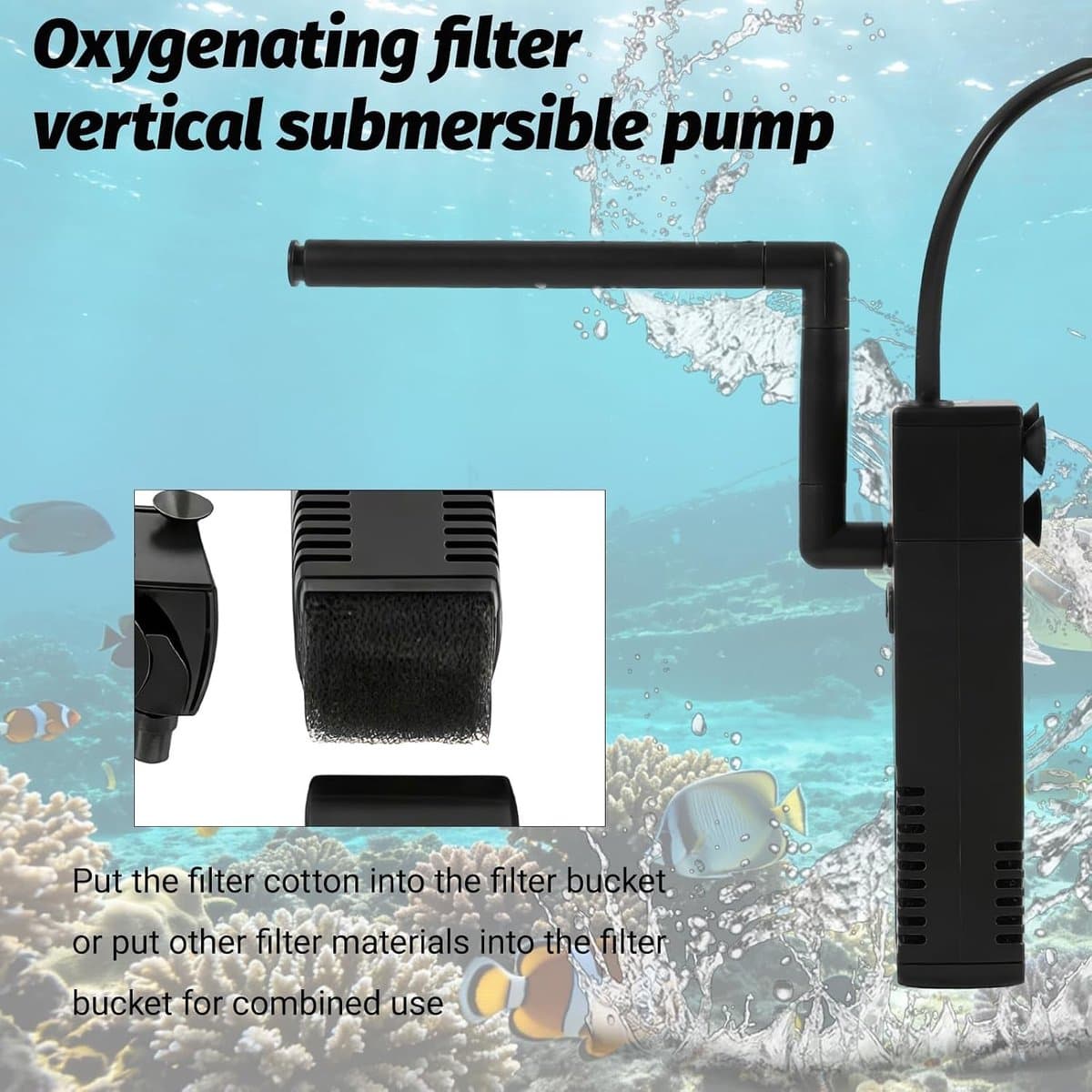 Energiezuinige multifunctionele binnenfilter voor aquaria tot 20 liter, ideaal voor zoet- en zoutwaterplanten en -dieren, optimale ventilatie voor een gezond ecosysteem thumbnail 4