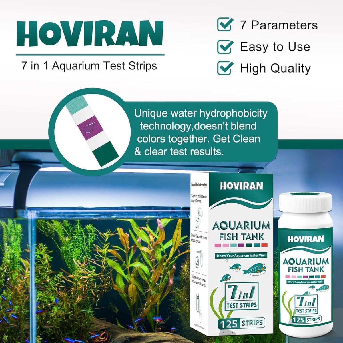 SnelShoppen - 7-in-1 Aquarium Test Strips voor Zoet- en Zoutwater, 125 Teststrips voor Chlorine, Hardheid, Alkaliteit, Nitraat, Waterkwaliteit Testset thumbnail 7