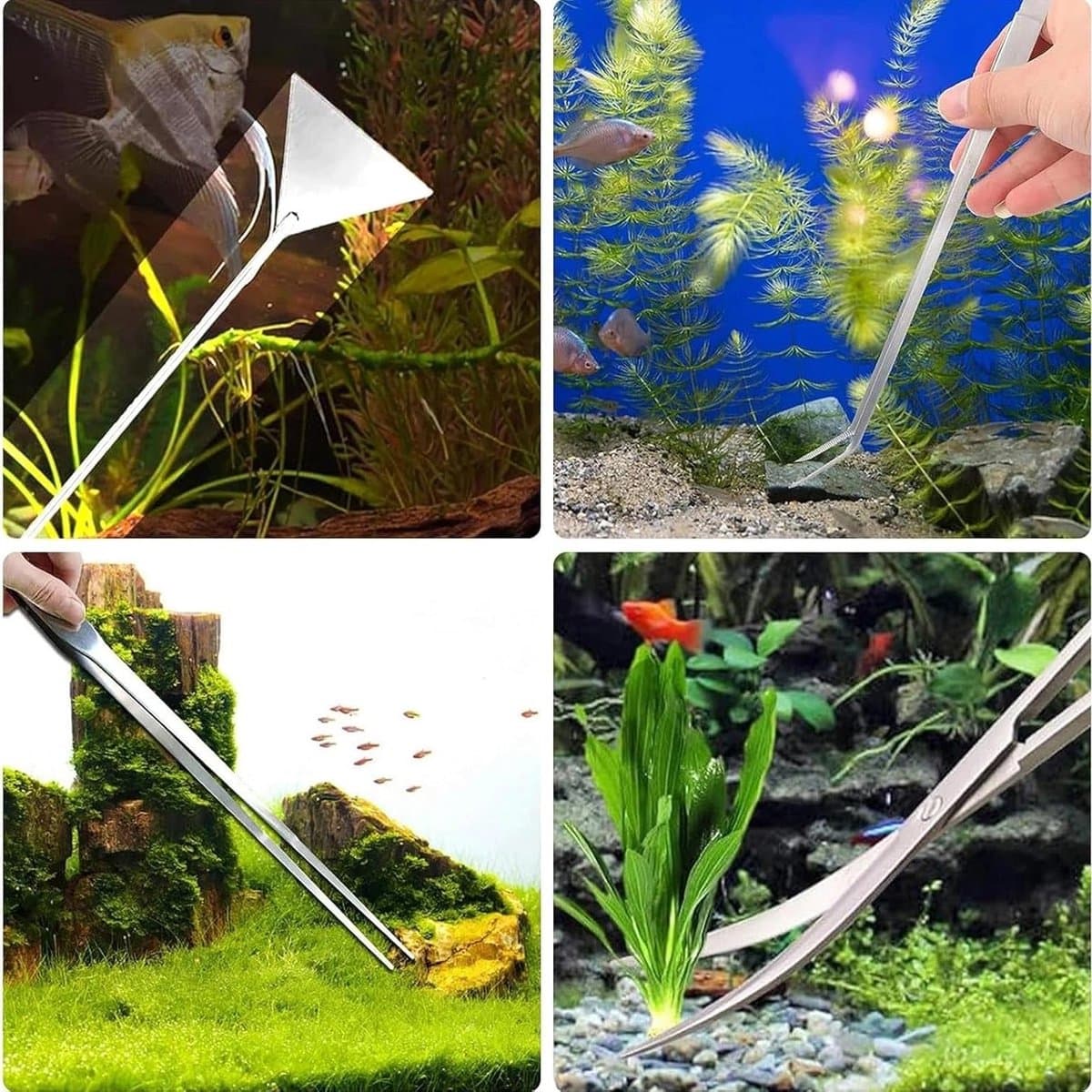 4 in 1 Aquascaping Gereedschap Set van RVS met Lange Pincet, Schaar en Spatel - Ideaal voor Aquariumonderhoud, Plantenverzorging en Reinigen van Grind thumbnail 3