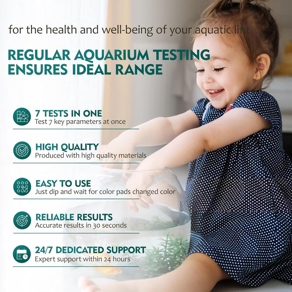 SnelShoppen - 7-in-1 Aquarium Test Strips voor Zoet- en Zoutwater, 125 Teststrips voor Chlorine, Hardheid, Alkaliteit, Nitraat, Waterkwaliteit Testset thumbnail 4