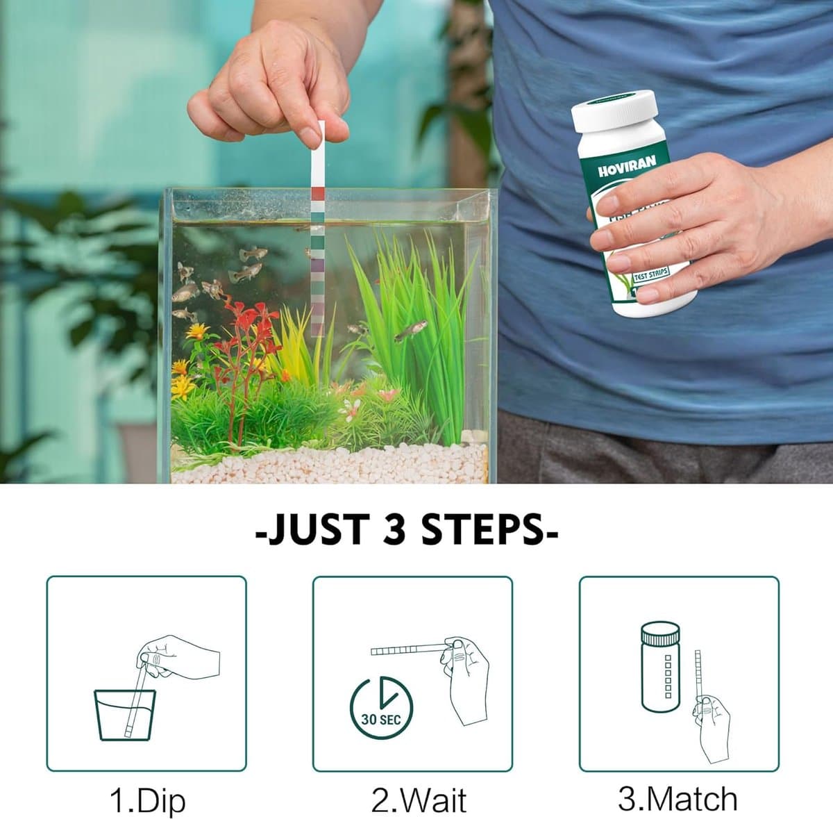 SnelShoppen - 7-in-1 Aquarium Test Strips voor Zoet- en Zoutwater, 125 Teststrips voor Chlorine, Hardheid, Alkaliteit, Nitraat, Waterkwaliteit Testset thumbnail 3